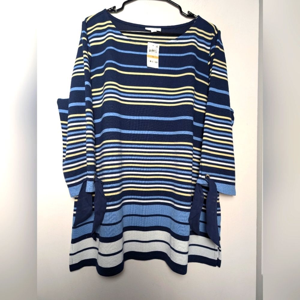 Charter club ribbed top striped sz 3x NEW navy yellow